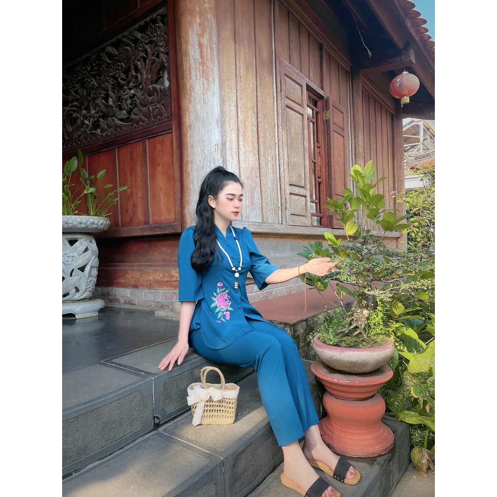 Đồ Lam Đi Chùa #Mẫu Quý cô thêu hoa# Quần Áo Nữ