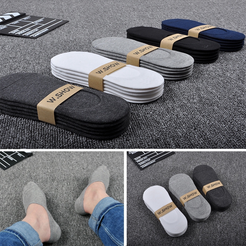 5 Pairs Men Invisible Socks,Soft Cotton Sock,Breathable Sweat absorb Anti-skid Solid Casual socks