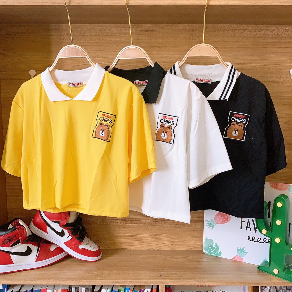 Áo polo croptop form rộng thêu gấu cực xinh