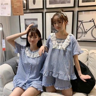 Bộ ngủ kẻ caro phối ren hàng quảng châu