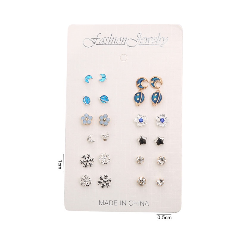 Set 12 khuyên tai kim loại thời trang dành cho nữ