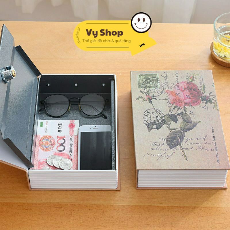 Két sắt mini ngụy trang hình quyển sách nhiều kích thước