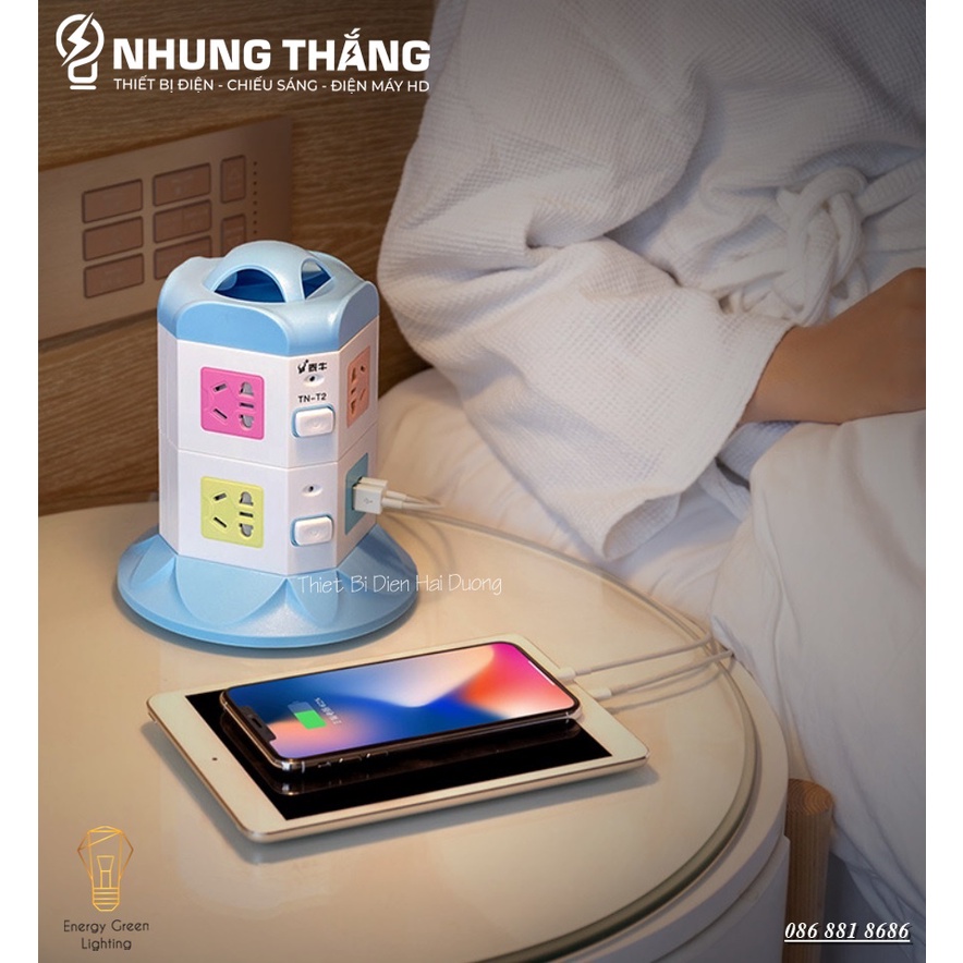 Ổ Cắm Điện Đứng Đa Năng TN-2,3,4 Tầng - Dây Dài 2m8 Tặng Kèm Phích Cắm Chuyển Đổi - Bảo Hành 1 Năm