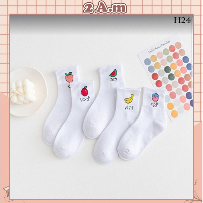 Tất Cổ Cao Nam Nữ Thời Trang Hàn Quốc - Vớ Cao Họa Tiết Trái Cây Xinh Xinh Phong Cách Unisex