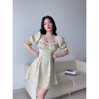 Đầm xòe Shebyshj tay phồng hoa nhí màu vàng - Chloe Dress