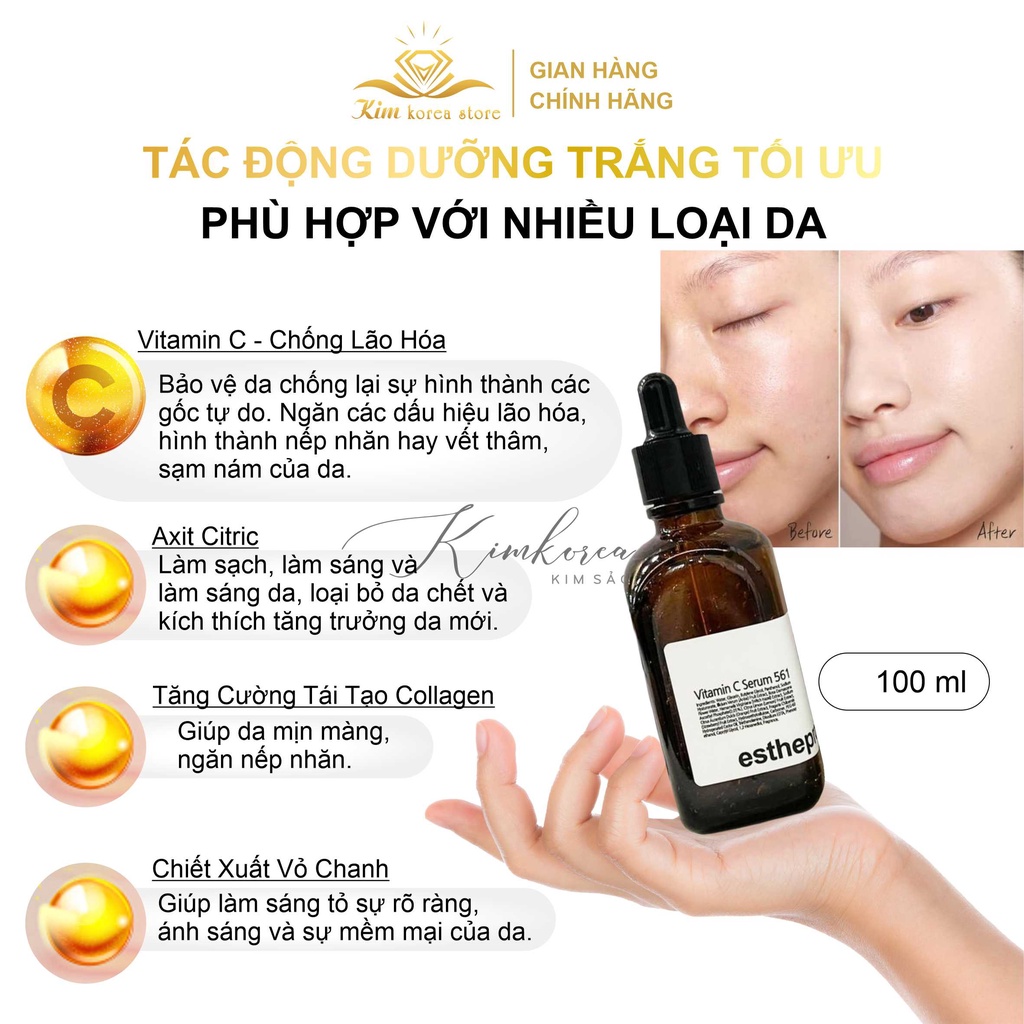 Serum Vitamin C Esthepro dưỡng trắng giảm thâm căng bóng mềm mịn da Esthemax vitamin C serum 561 mẫu mới