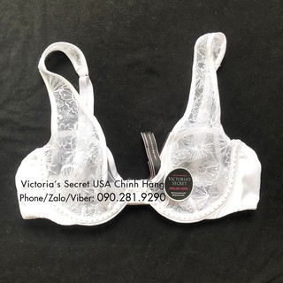 (32B/B70 - Bill Mỹ) - Áo ngực hoa trắng (77) kết hạt sexy, không mút, Luxe Lingerie, Unlined Floral - Victoria's Secret