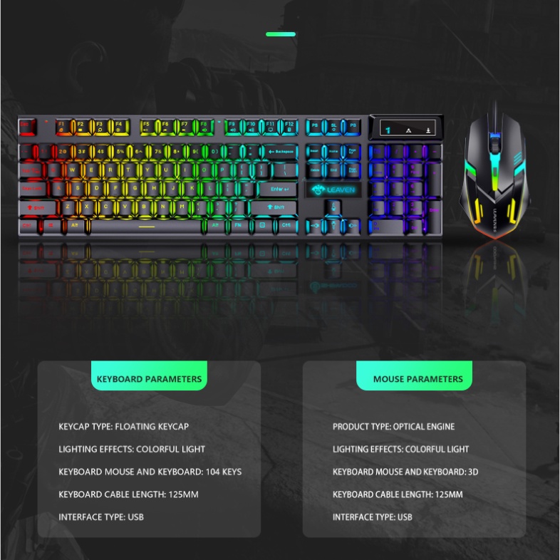 Bộ bàn phím chơi game có dây kèm chuột máy tính với đèn LED 7 màu ấn tượng D320