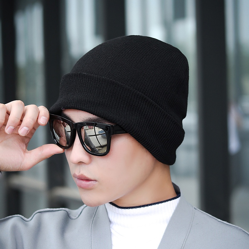 Nón, mũ len beanie trơn màu đen, xám, tím than cho nam, nữ có lót nỉ cực ấm