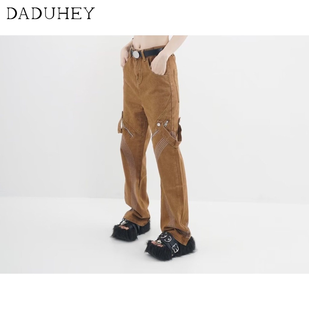DaDuHey American Style Hip Hop Casual Straight-Leg Zipper Ankle Banded Overalls High Street Fashionable Fashion Loose Jeans