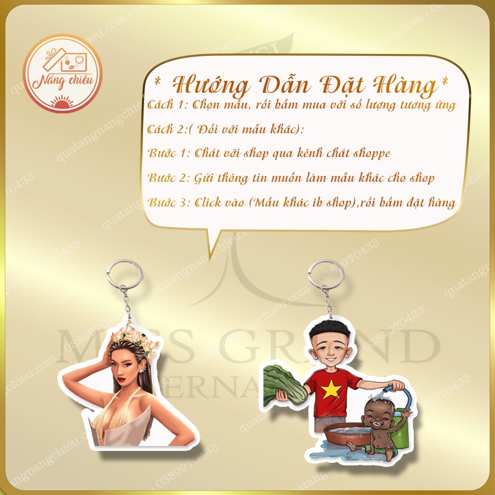 Móc khóa mica in ảnh Hoa hậu Hòa Bình Thùy Tiên, cặp đôi Quang Linh và Lôi Con Matiloi