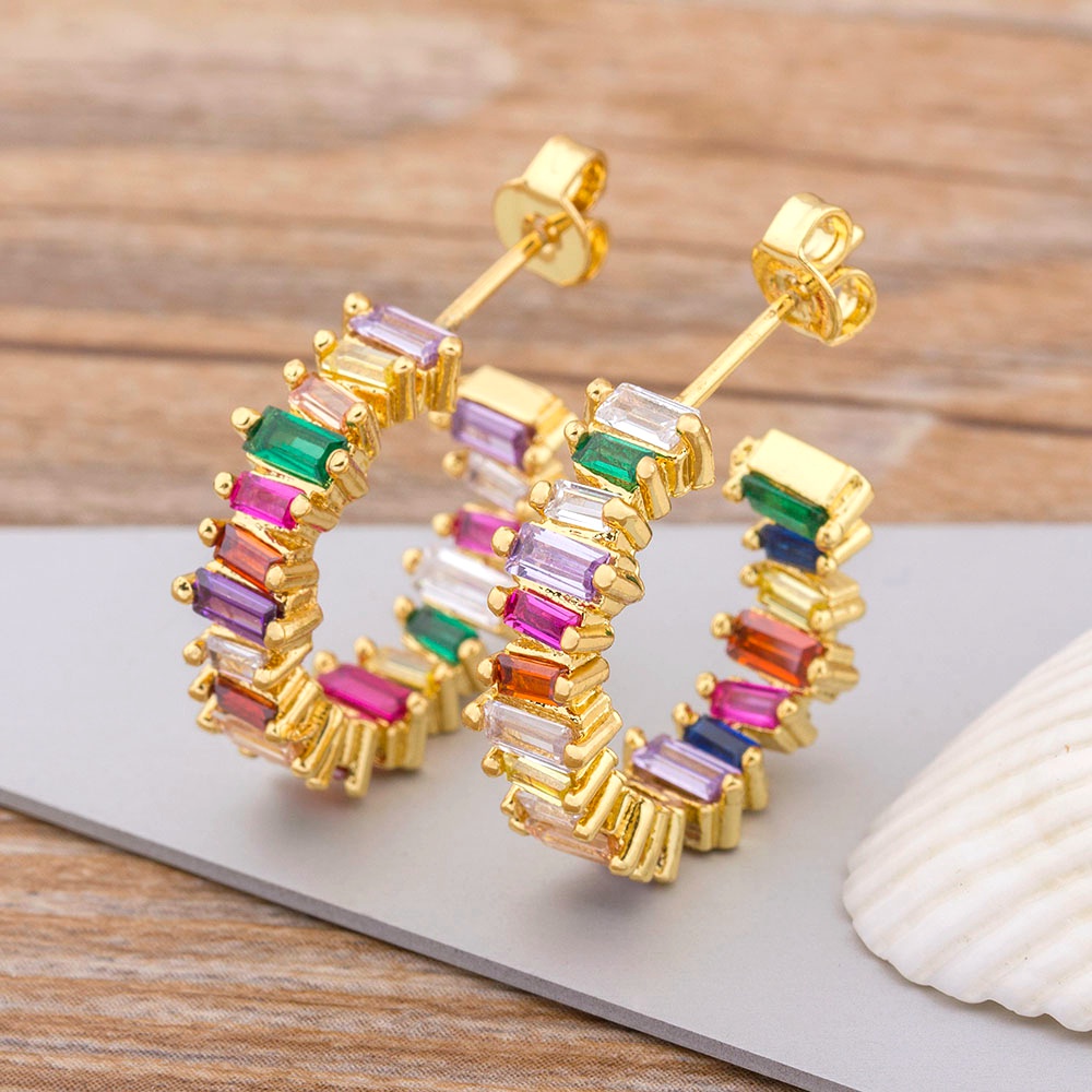 Khuyên Tai Đính Đá Zircon Nhiều Màu Sang Trọng