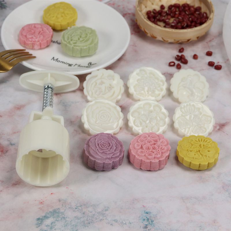 Set 6 Khuôn Nhấn Tay Làm Bánh Trung Thu 50g DIY