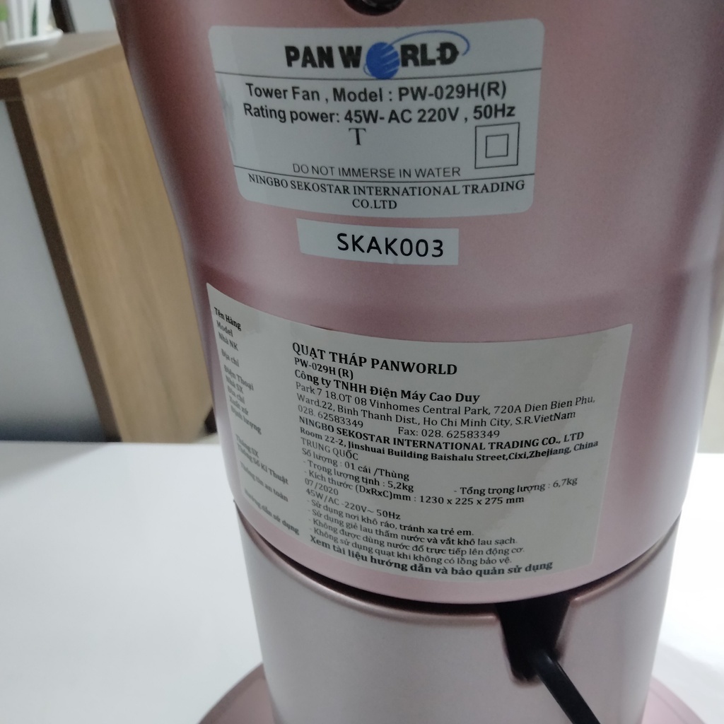 Quạt tháp không cánh Panworld PW-029H thương hiệu Thái Lan - bảo hành 24 tháng