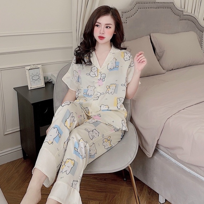 Pijama lụa EMBEAUTY đồ ngủ nữ, bộ mặc nhà, tay cộc quần dài nơ, tiểu thư, sau sinh freesize CÓ FREESHIP TẶNG QUÀ_EM18 | BigBuy360 - bigbuy360.vn