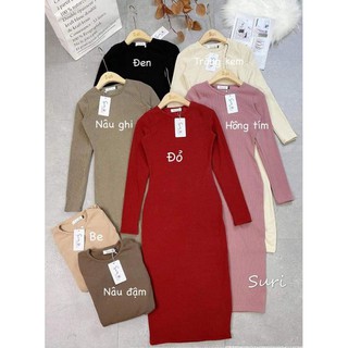 Váy body len tăm cổ tròn