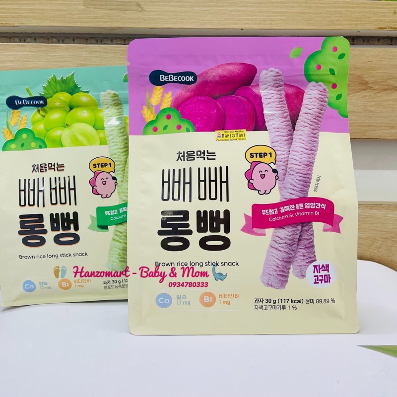 Bánh ăn dặm Bebecook Hàn Quốc gạo lứt hữu cơ dạng thanh dài cho bé