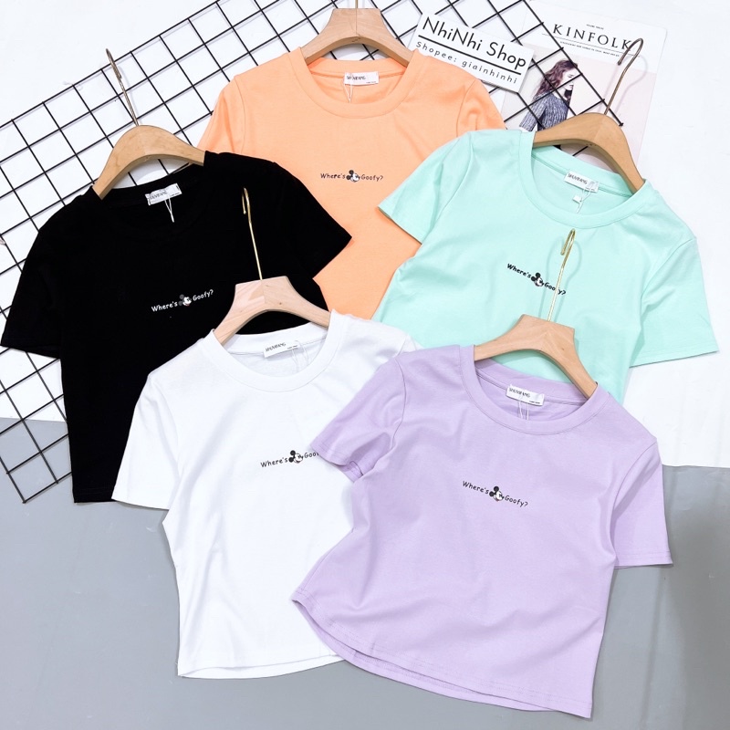 Xả hàng - Áo croptop chữ chất đẹp, Áo thun kiểu croptop dáng vừa AT1363 - NhiNhi Shop