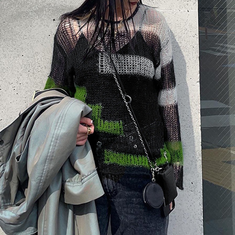 Áo Thun Nữ Dệt Kim Tay Dài Khoét Lỗ Thời Trang