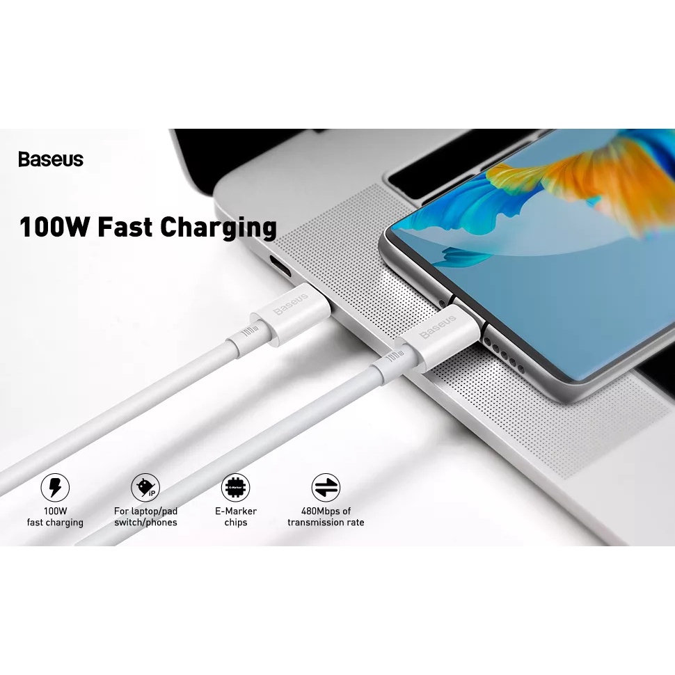 Cáp sạc Type c to Type c Baseus superior series dòng 5A sạc PD 100W dùng sạc cho Samsung/Macbook/iPad