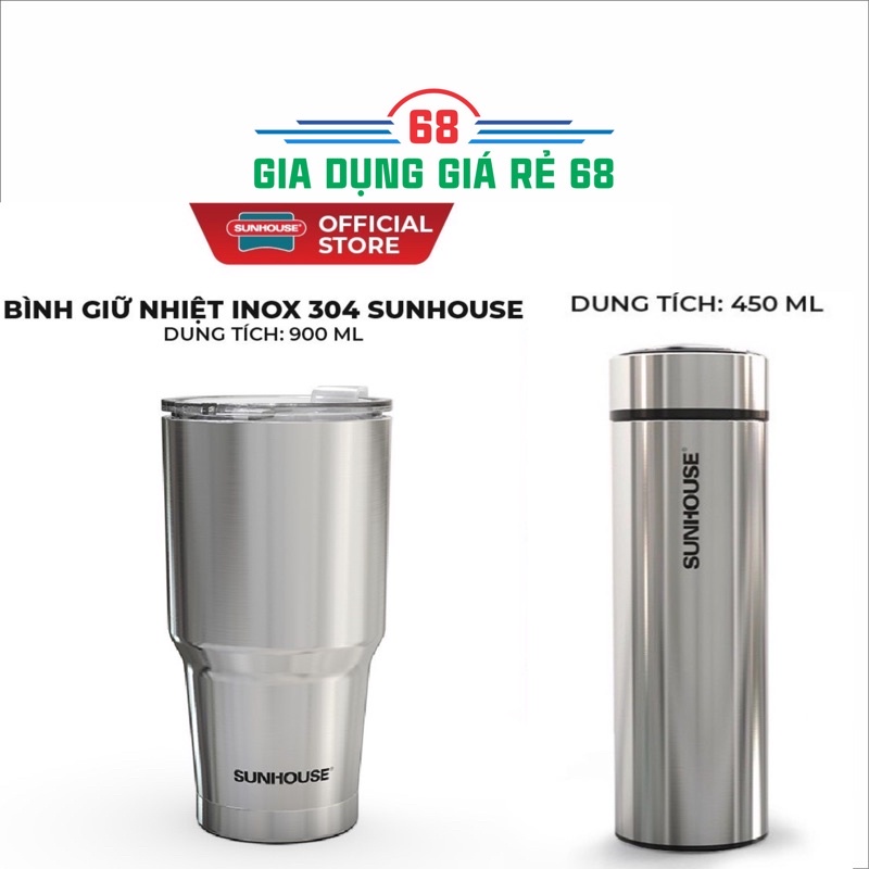 BÌNH GIỮ NHIỆT INOX 304 SUNHOUSE 900ML Và 450ML( BH Chính Hãng 12T)