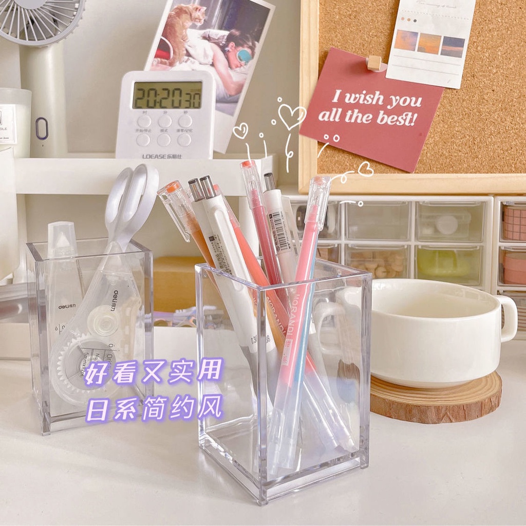 Hộp Đựng Bút/Cọ Trang Điểm Hình Vuông Bằng Acrylic Trong Suốt