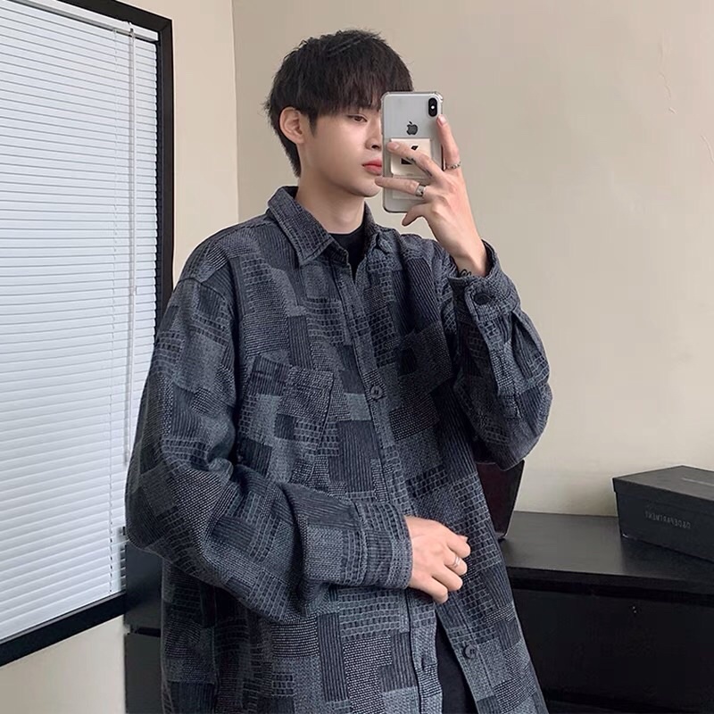 Áo sơ mi bò denim mosaic phối màu đậm nhạt Ulzzang form rộng oversize hiphop siêu chất ❤️