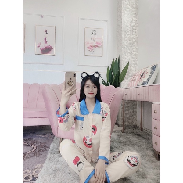 Set Bộ Ngủ Cổ Sen Tay Dài Quần Dài Kate Lụa 40-65kg | BigBuy360 - bigbuy360.vn