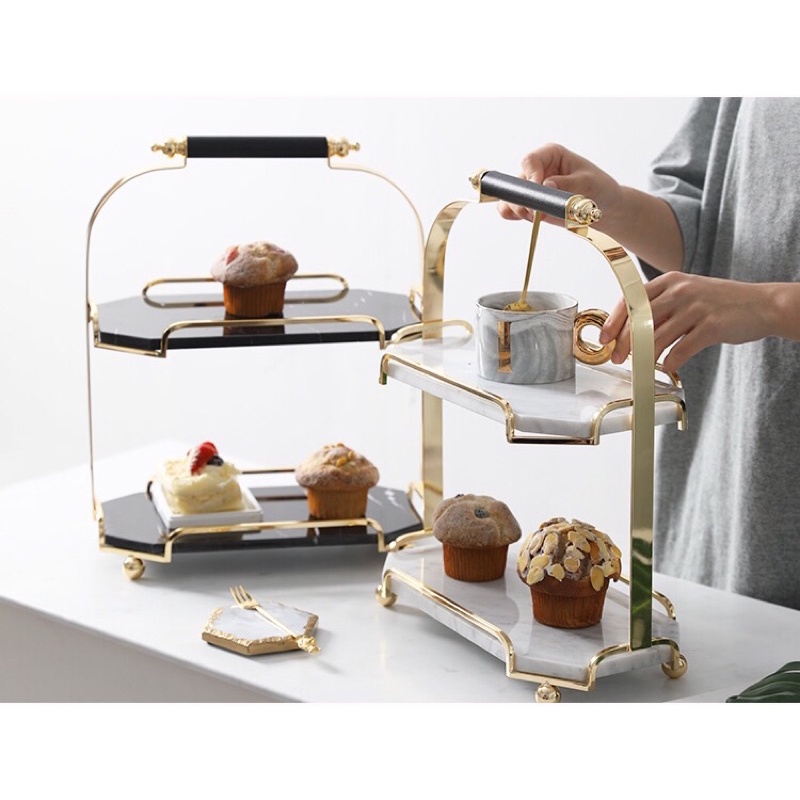 Kệ mỹ phẩm vân đá hai tầng cao cấp / Mable Lux Shelf