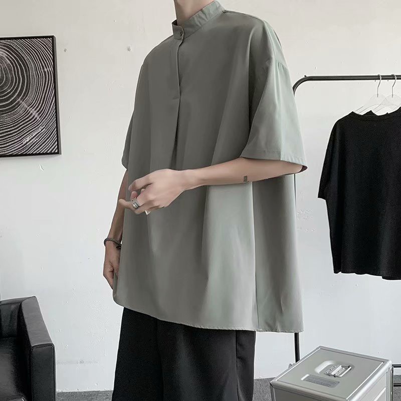 Áo Sơ Mi Lụa Ngắn Tay Dáng Rộng Thời Trang Mùa Hè Dành Cho Nam
