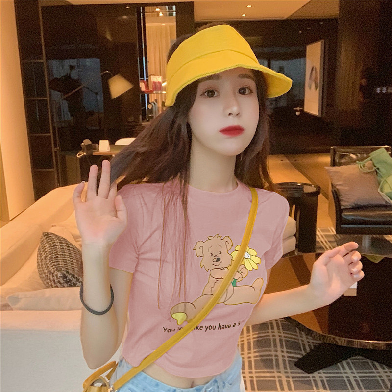 Áo Crop Top Tay Ngắn In Hình Gấu Và Hoa | BigBuy360 - bigbuy360.vn