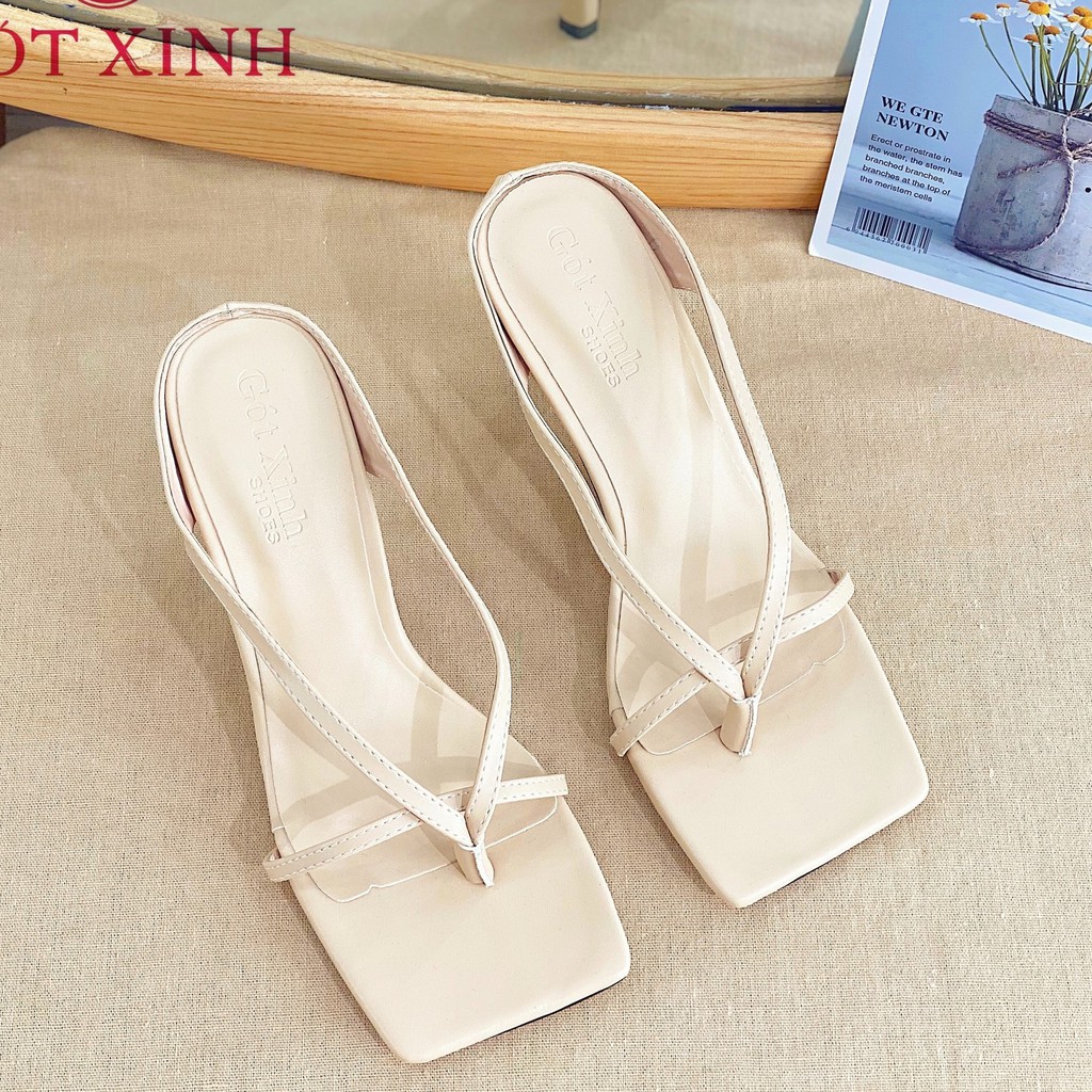 Dép cao gót nữ GÓT XINH D2 quai xỏ ngón da mềm đế cao 5cm