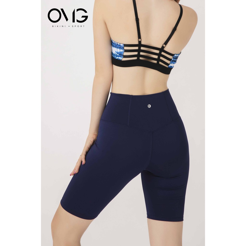 Quần tập Gym, Yoga Nữ OMG Sport kiểu lửng đan dây - màu Xanh navy - BG090_NV