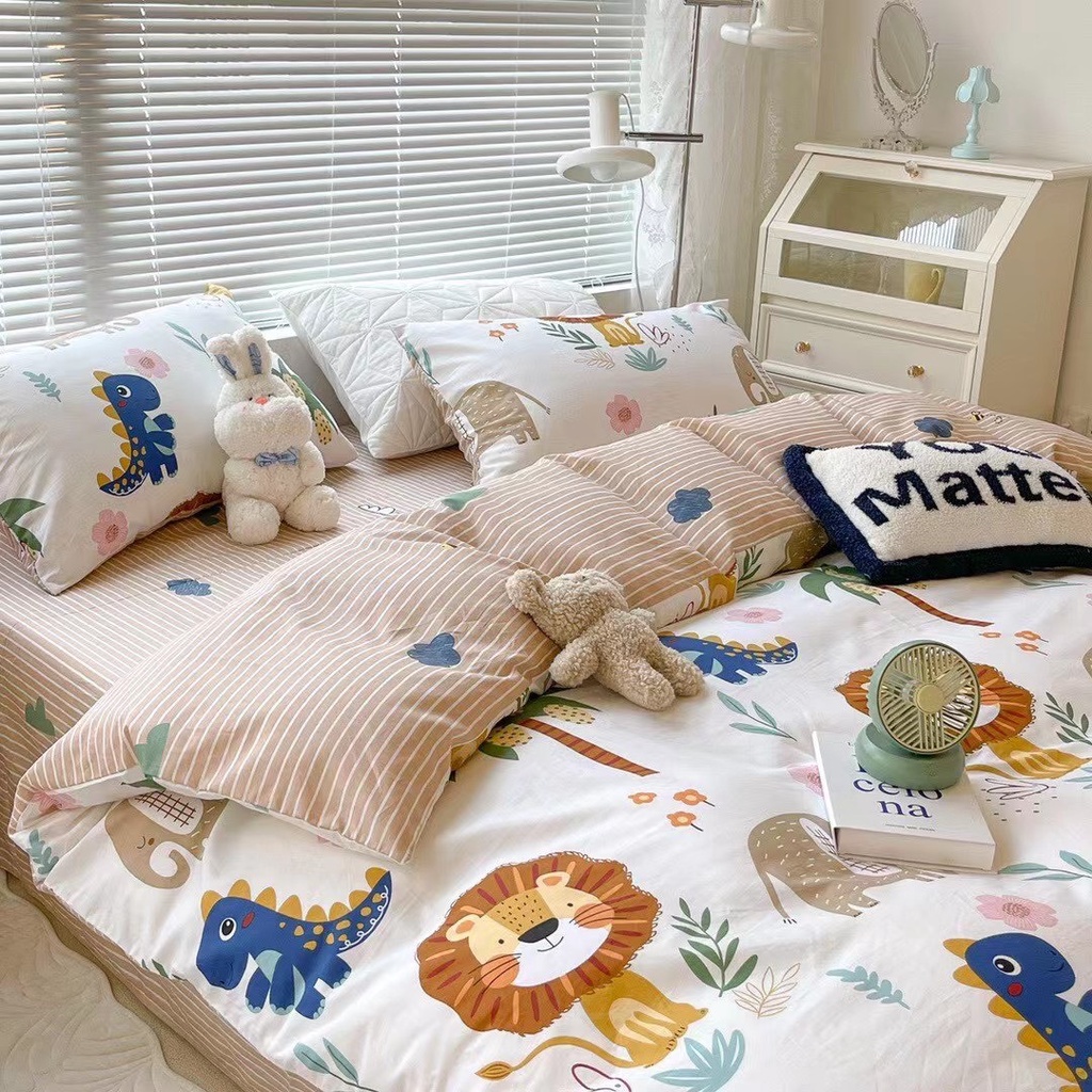 Bộ chăn ga gối cotton organic Sư tử đáng yêu cho bé SHOP vũ thị thơm