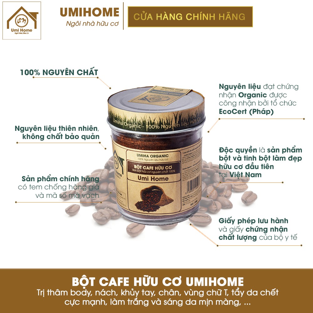 Combo Tắm Trắng, Tẩy Da Chết UMIHOME gồm bột Yến Mạch 125g, Bột Cafe 125g và Mỡ Trăn 30ml - Tặng Dầu Cám Gạo 10ml