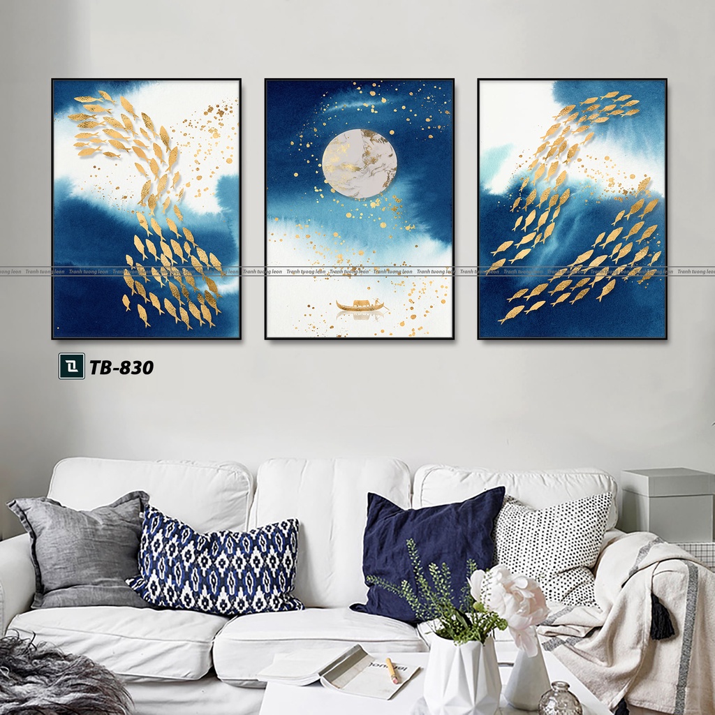 Set 3 tranh canvas phong thủy cá vàng giá chỉ 300k