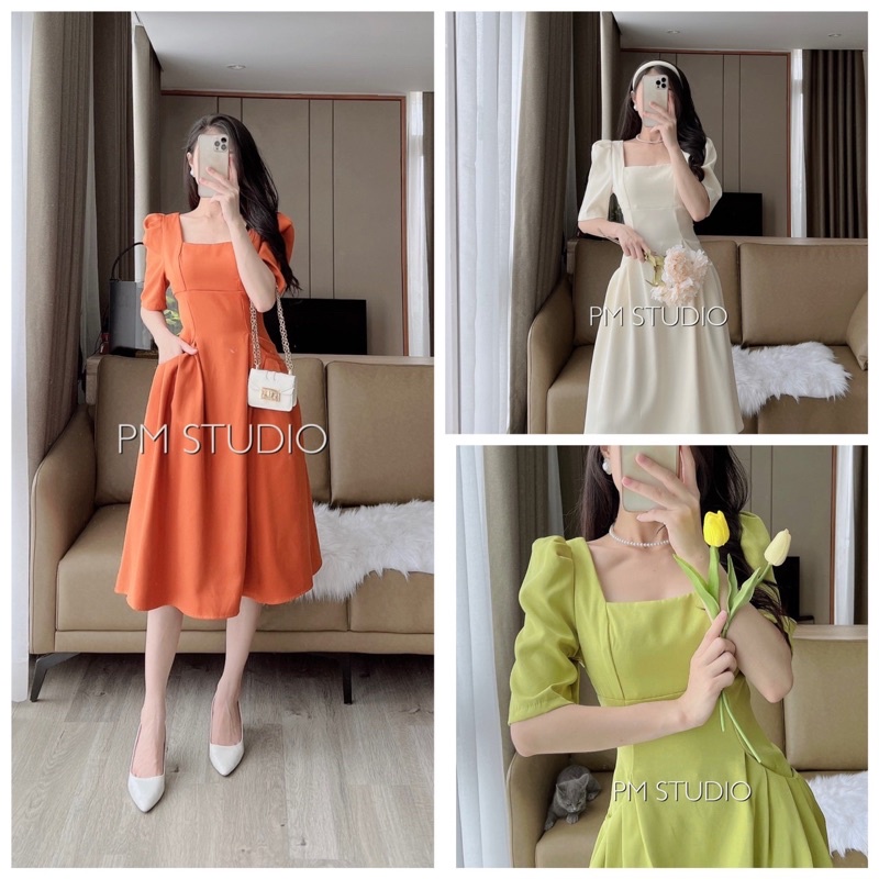 VN722 - VÁY LI XOÈ CỔ VUÔNG 2 TÚI TAY LỠ