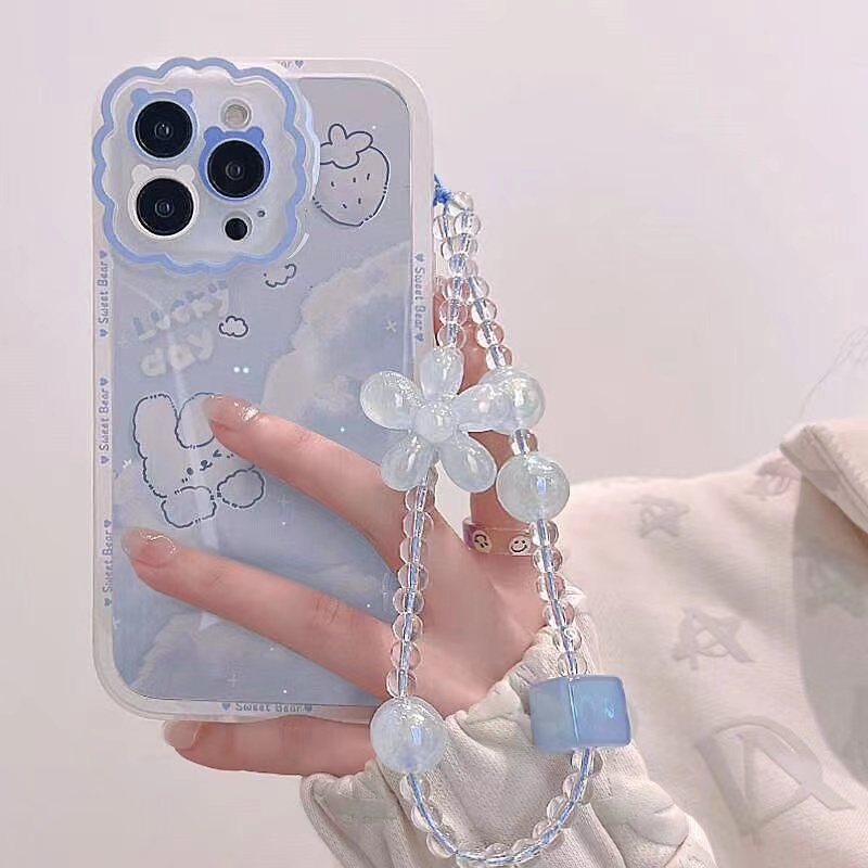 Ốp Lưng TPU Silicone Có Dây Đeo HìNh Con Thỏ Cho Apple iPhone13 iPhone 13Pro max iPhone13 mini iPhone12 / 11 / XR / 8 / 7