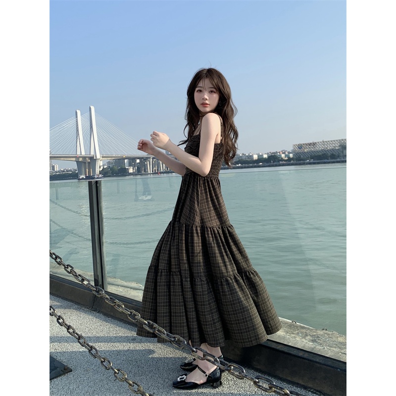 ĐẦM MAXI HAI DÂY SỌC CARO