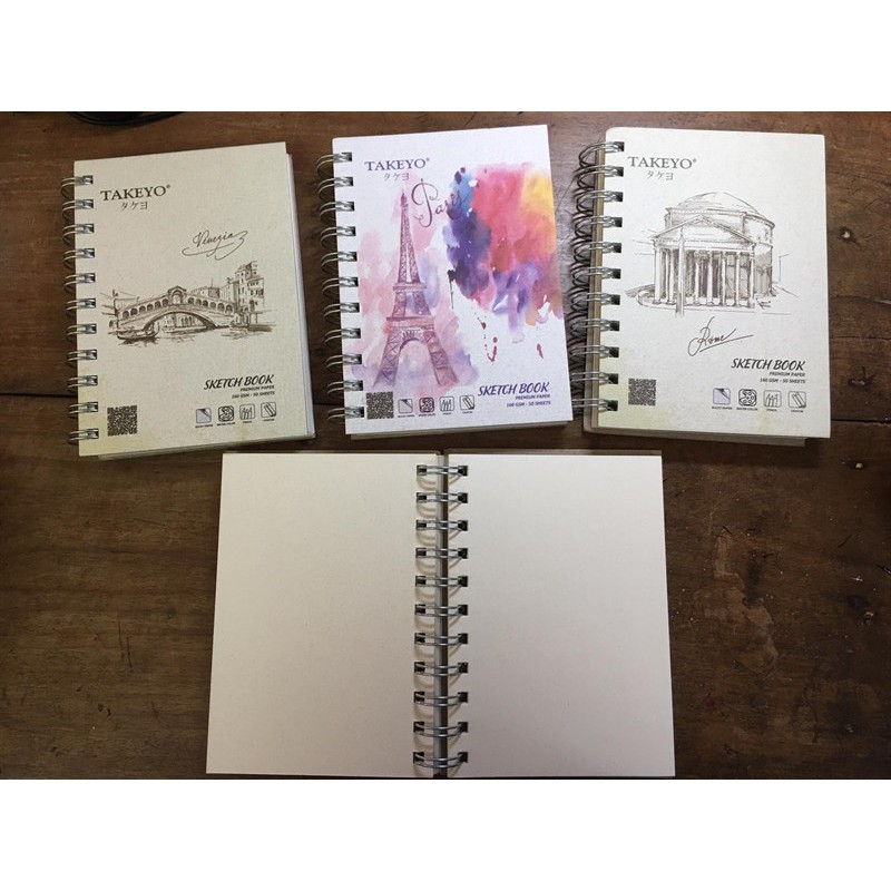 Sổ Vẽ Takeyo Sketch Book lò xo định lượng 160gsm các Size (50 tờ)