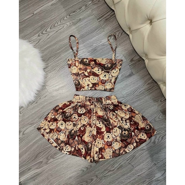 SET BỘ ÁO HAI DÂY KÈM QUẦN ĐÙI XOÈ HOẠ TIẾT DỄ THƯƠNG