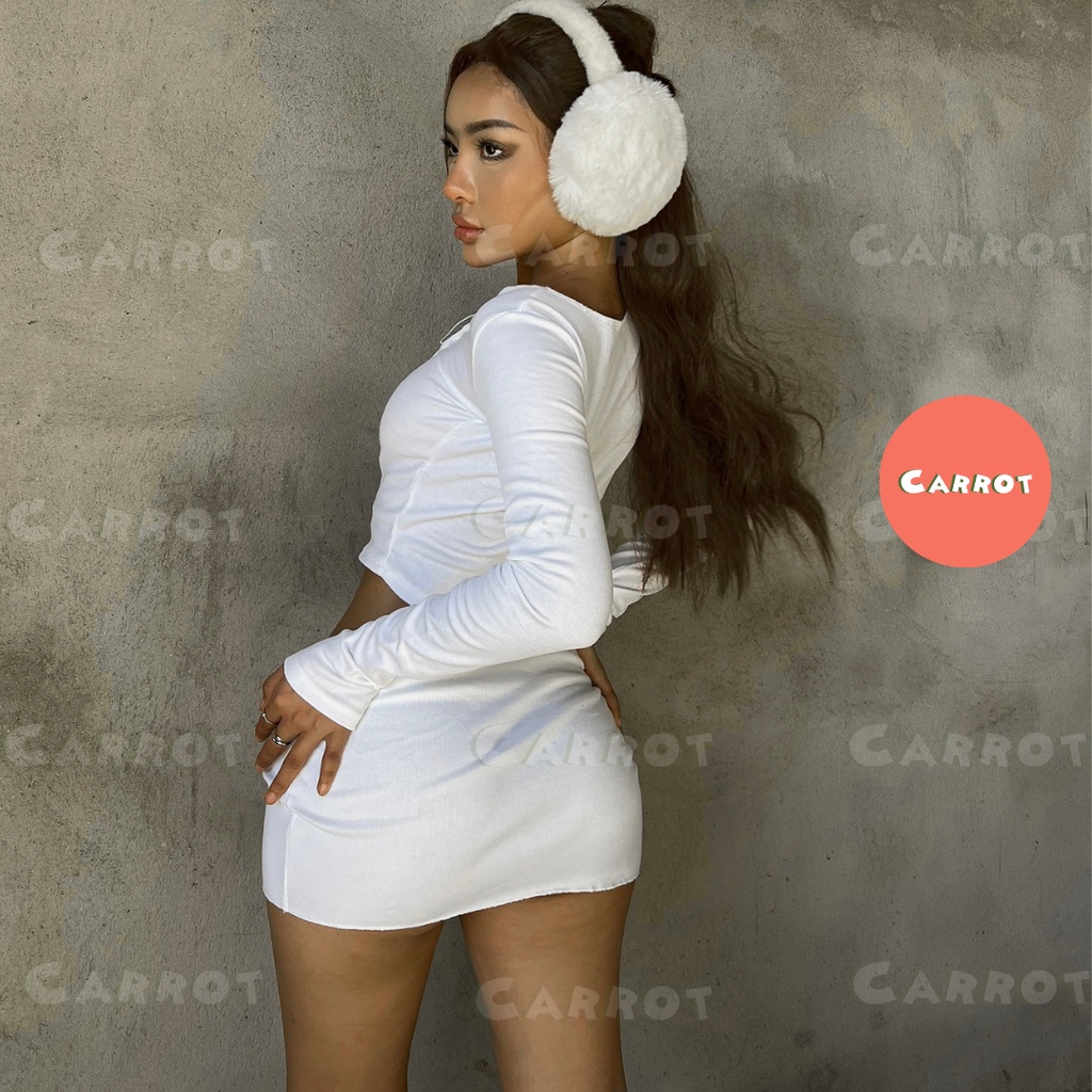 Áo croptop tay dài thiết kế dây chéo ôm ngực chân váy ngắn ôm body sexy thun cao cấp co giãn carroxinhdep (118)