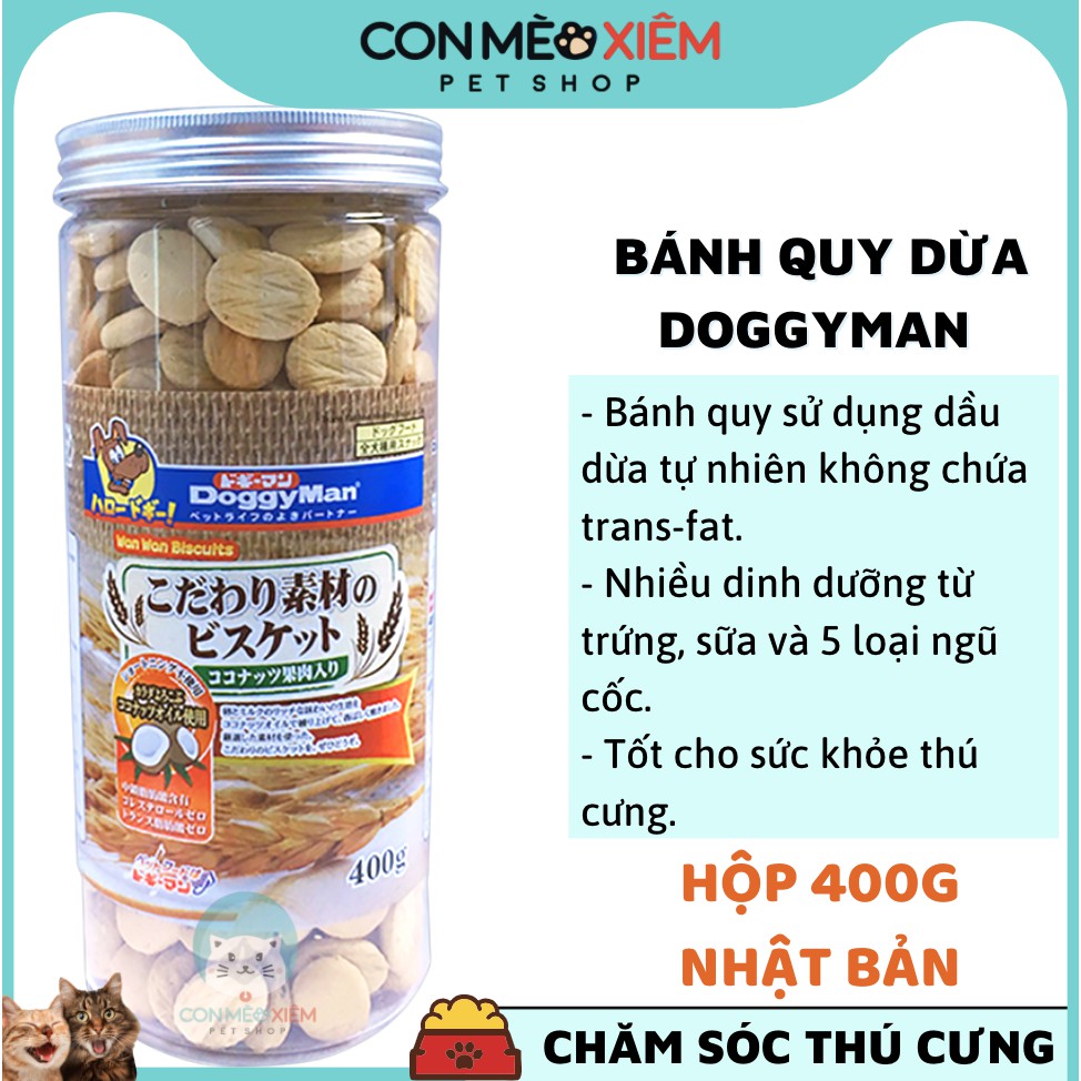 Bánh thưởng cho chó xốp quy dừa hộp 400g Doggyman, thức ăn snack vặt huấn luyện cún Con Mèo Xiêm