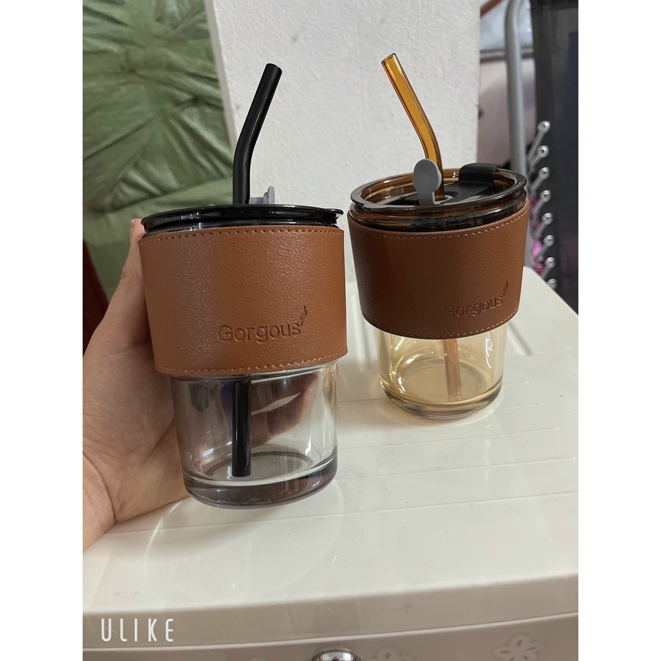 Cốc uống nước có ống hút, cốc thủy tinh có nắp và ống hút, chất liệu thủy tinh cao cấp dung tích 450ml