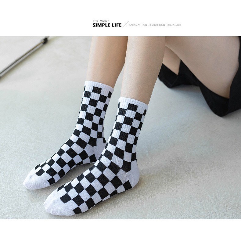 Tất Nữ cổ cao caro phong cách hàn quốc ❤️ Tất cổ cao cotton len tăm Mẫu T18