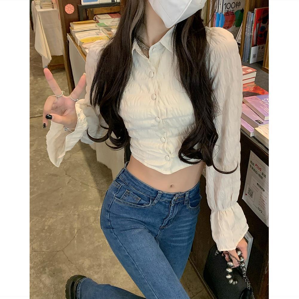 Áo Sơ Mi Tay Phồng Dáng Ngắn Phối Nơ Thời Trang Mùa Hè Xinh Xắn Cho Nữ