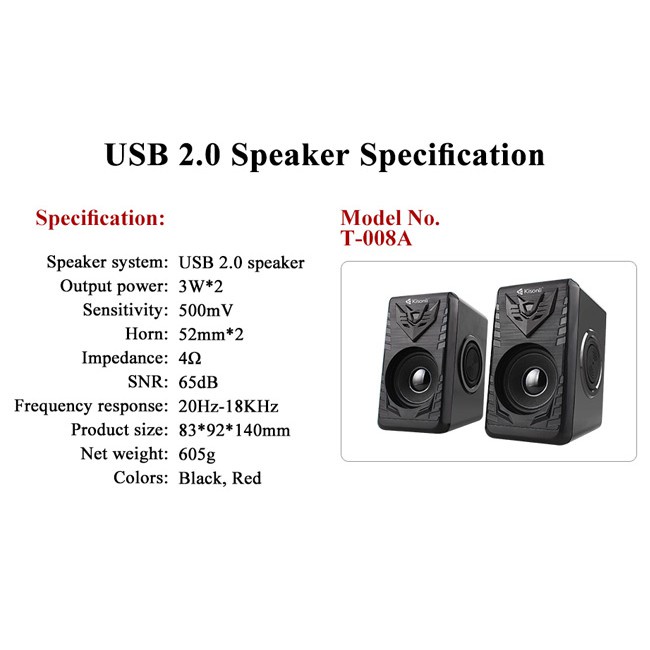 LOA VI TÍNH 2 CÁI 1 BỘ , LOA KISONLI T-008A, LOA LAPTOP USB 2.0- HÀNG CHÍNH HÃNG