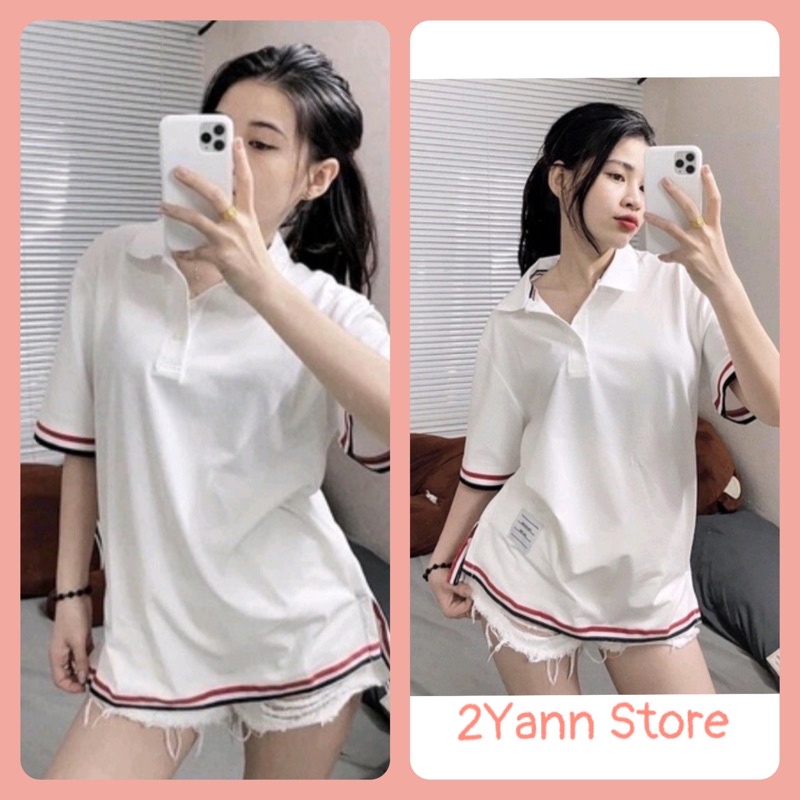 Áo phông thun Nam Nữ ❤ kẻ thom browne ngang gấu from rộng Unisex, polo cổ bẻ dây sọc cổ tay đủ màu tay lỡ