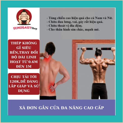 Xà đơn treo tường gắn cửa dụng cụ tập gym tại nhà, xà đơn inox gắn cửa gắn tường đa năng bản nâng cấp không cần bắt vít