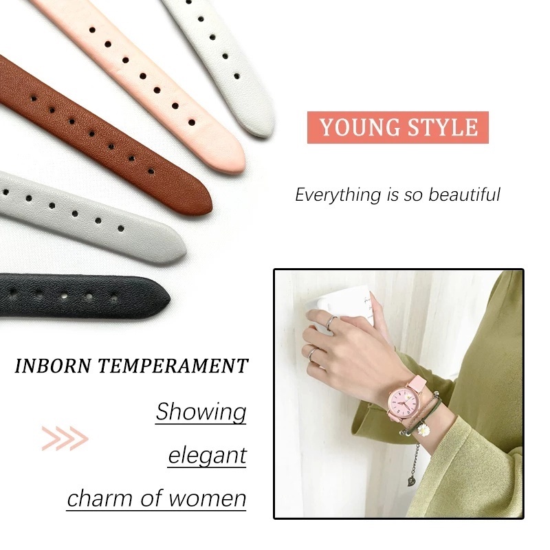 Đồng Hồ Đeo Tay Nữ Dây Da Mặt Tròn Thời Trang